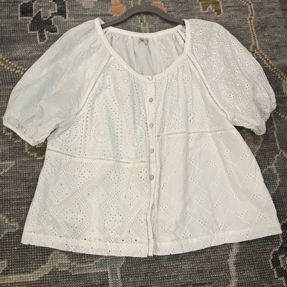 White Eyelet Summer Blouse by Faherty